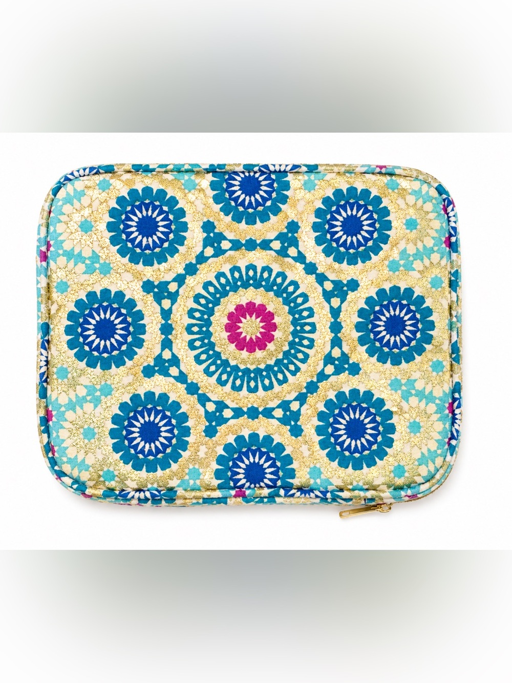 NWOT Estée Lauder Blue Gold Geometric Makeup Cosmetic Travel Bag Pouch